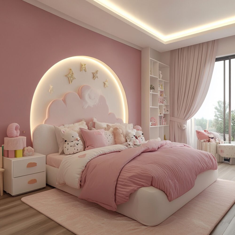 Minimal Kids Bedroom Design with Bunk Bed and Bright Green Walls