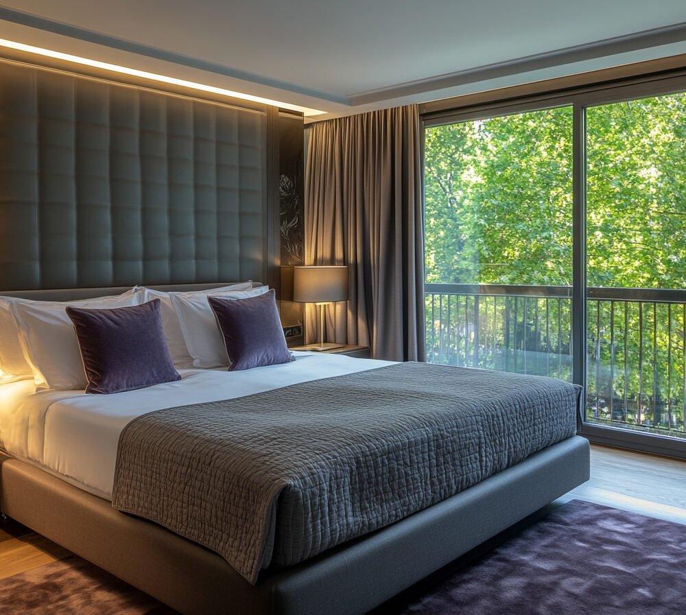 Modern Master Bedroom Design with King Bed and Large Window