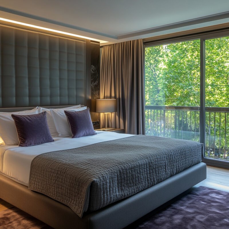 Modern Master Bedroom Design with King Bed and Large Window