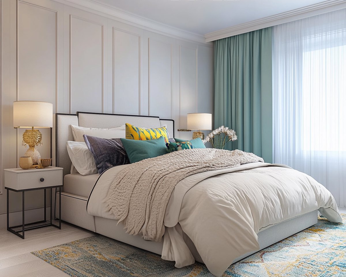 Minimalist Master Bedroom Design with Queen Bed and Crystal Lamps