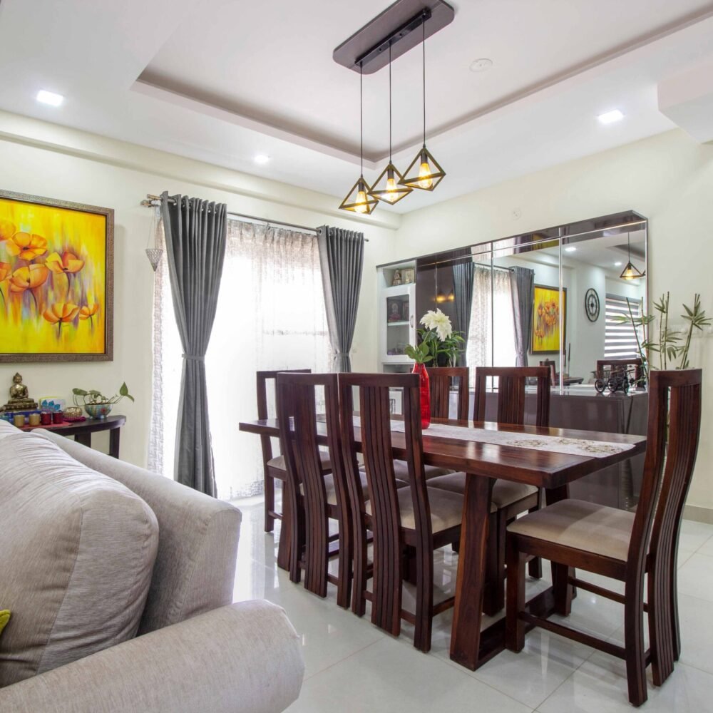 Contemporary 3 BHK Flat with Parallel Kitchen Design and Floor to Ceiling Wardrobes