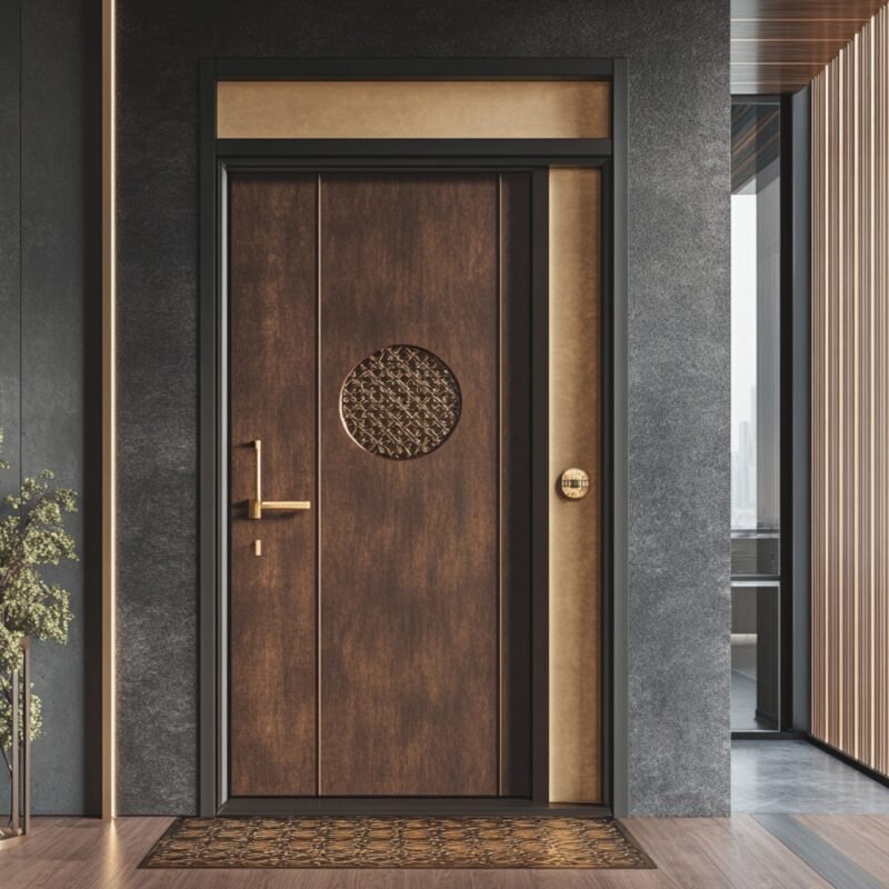 Contemporary Swing Entrance Door Design in Matte Finish