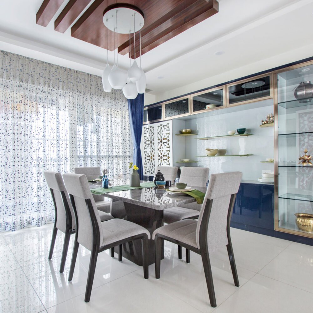 Modern 3 BHK Flat Design with Floor to Ceiling Sliding Wardrobes and L Shape Kitchen