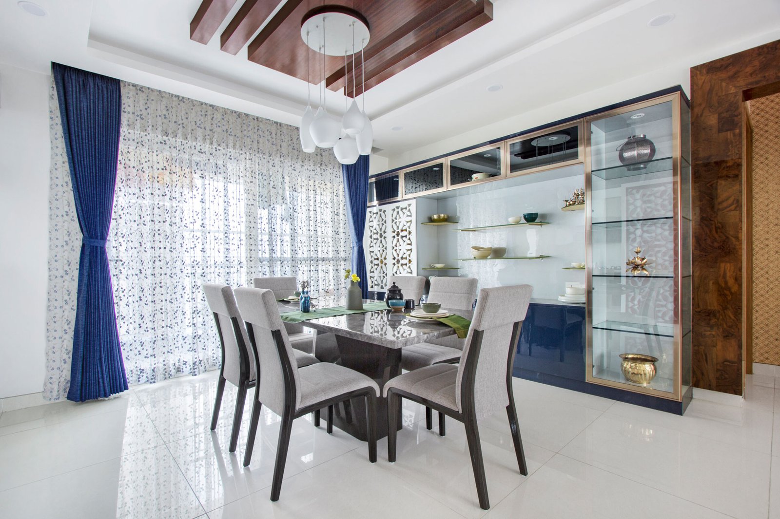 Modern 3 BHK Flat Design with Floor to Ceiling Sliding Wardrobes and L Shape Kitchen