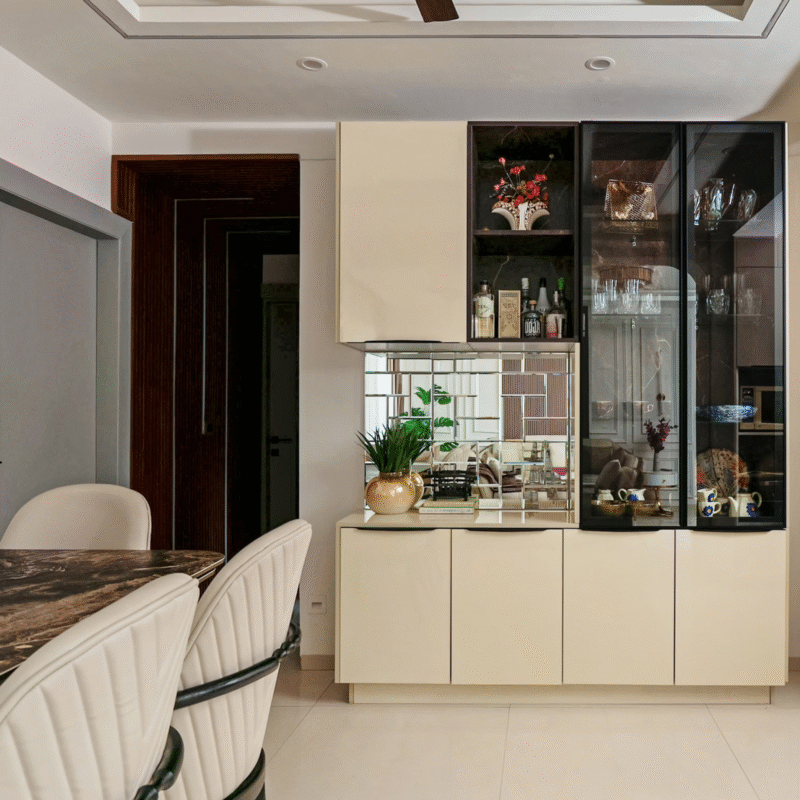 White Crockery Unit With Sleek Contemporary Cabinet Design
