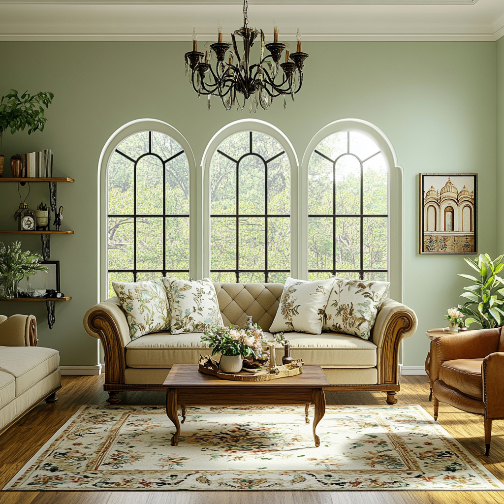Classic Living Room Design with Beige Sofas and Leather Armchair