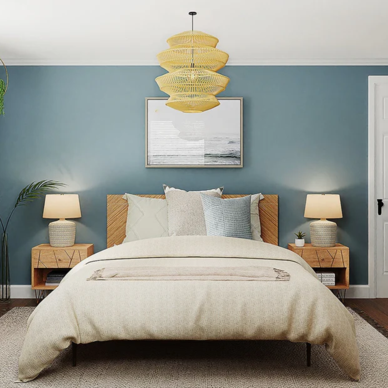 Cozy Modern Guest Bedroom Design with Blue and Green Accents