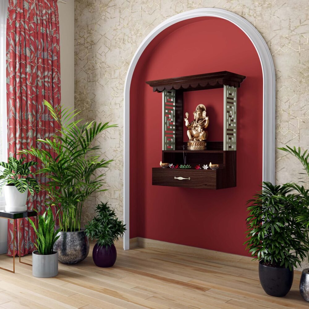 Brazilian Walnut Indian Traditional Pooja Unit Design
