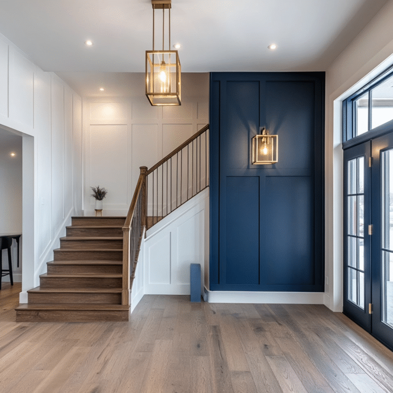 Classic Wooden L-Shaped Staircase Design for Transitional Spaces