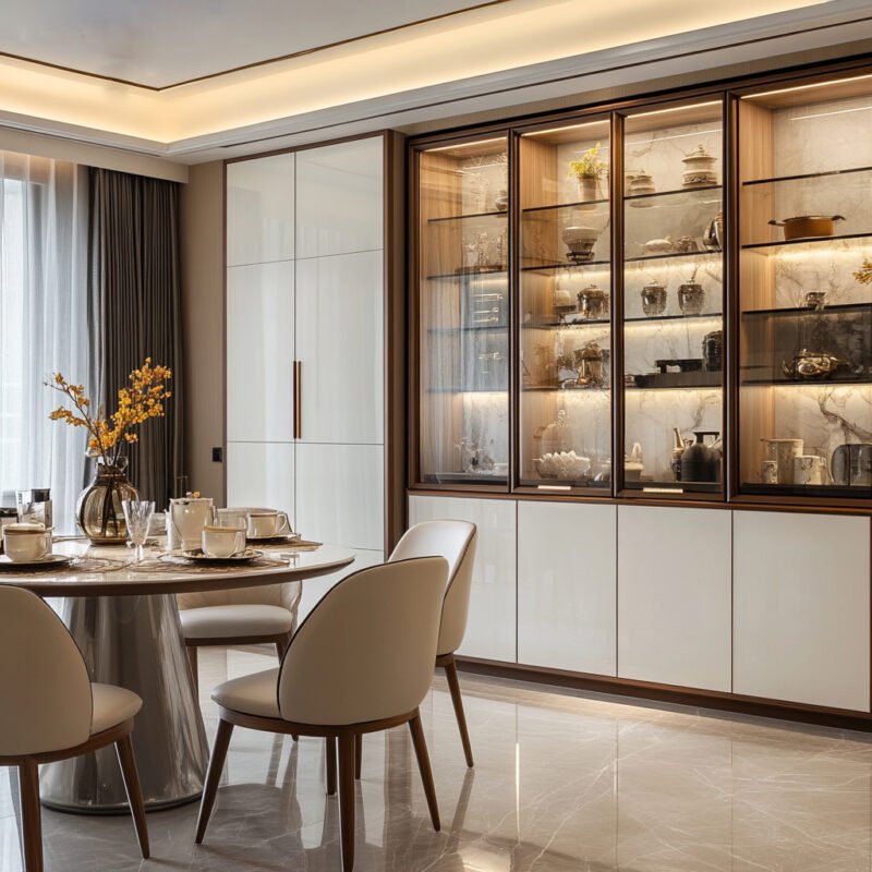 Minimal Crockery Unit Design with White High-Gloss Finish