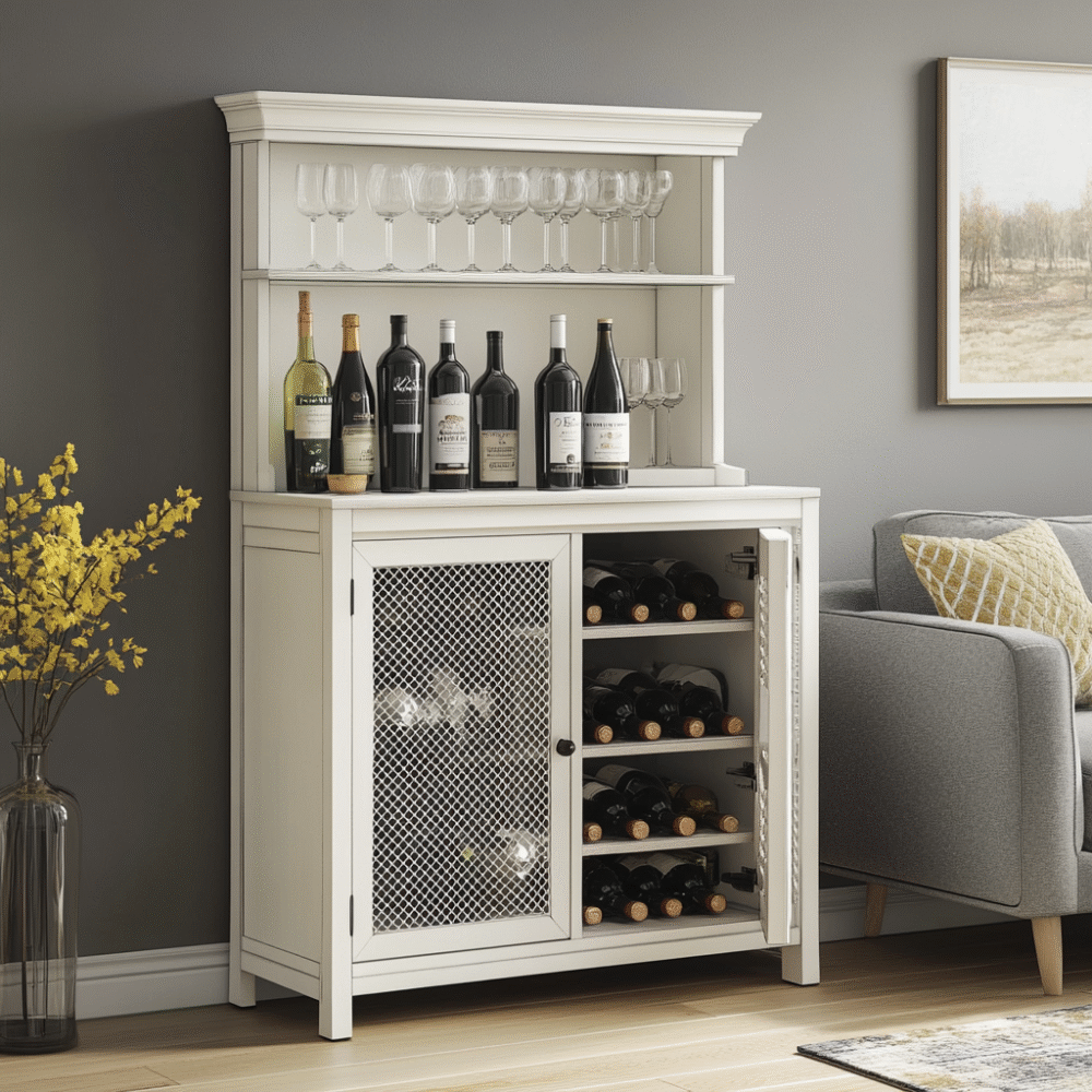 Classic Home Bar Design with White Suede Laminate Finish