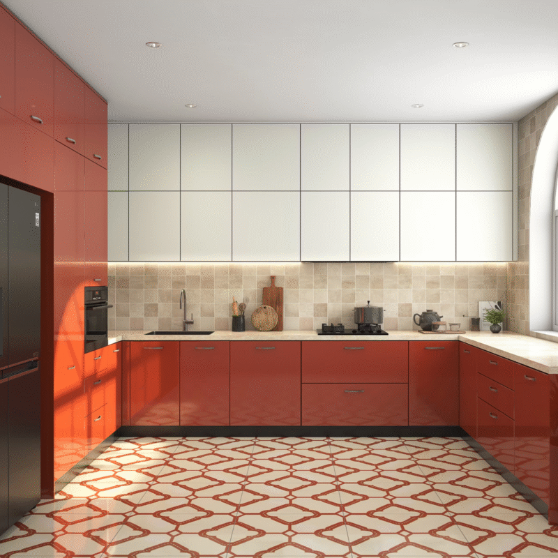 Matte Ceramic Beige Coloured Square Geometric Tile Design