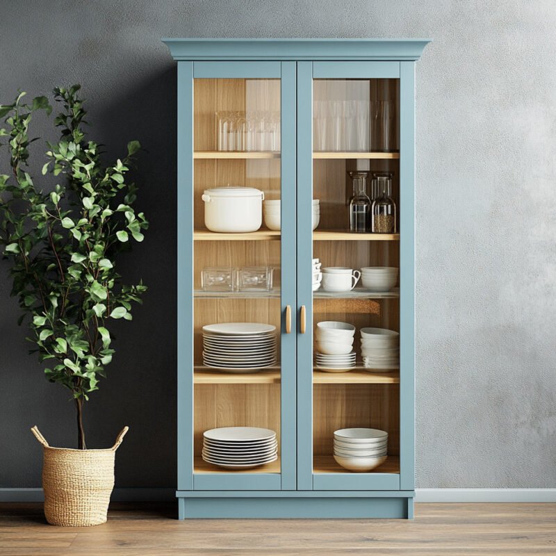 Modern Crockery Unit Design with Shaker-Inspired Glass Doors