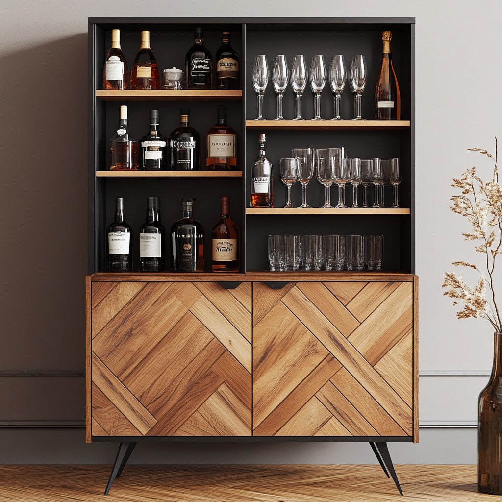 Modern Home Bar Unit Design in Persian Walnut and Gothic Grey