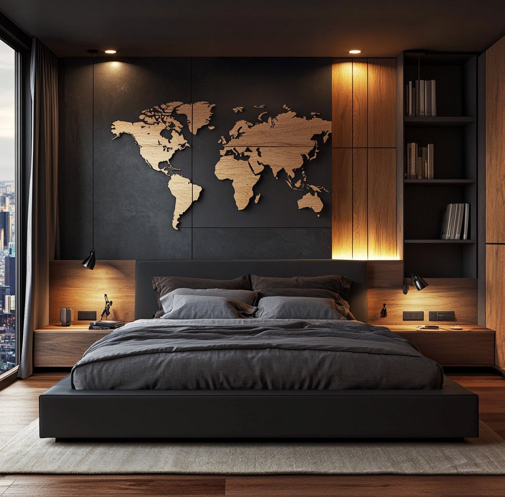 Modern Black Wall Paint Design with Wall Panelling