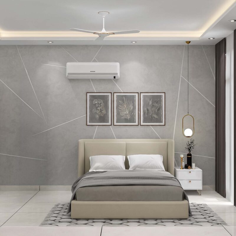 Minimal Grey Wall Design with White Geometric Groove Accents
