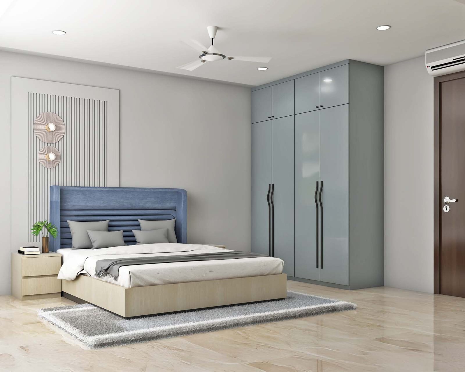 Minimal Beige Marble Flooring Design for Spacious Master Bedroom