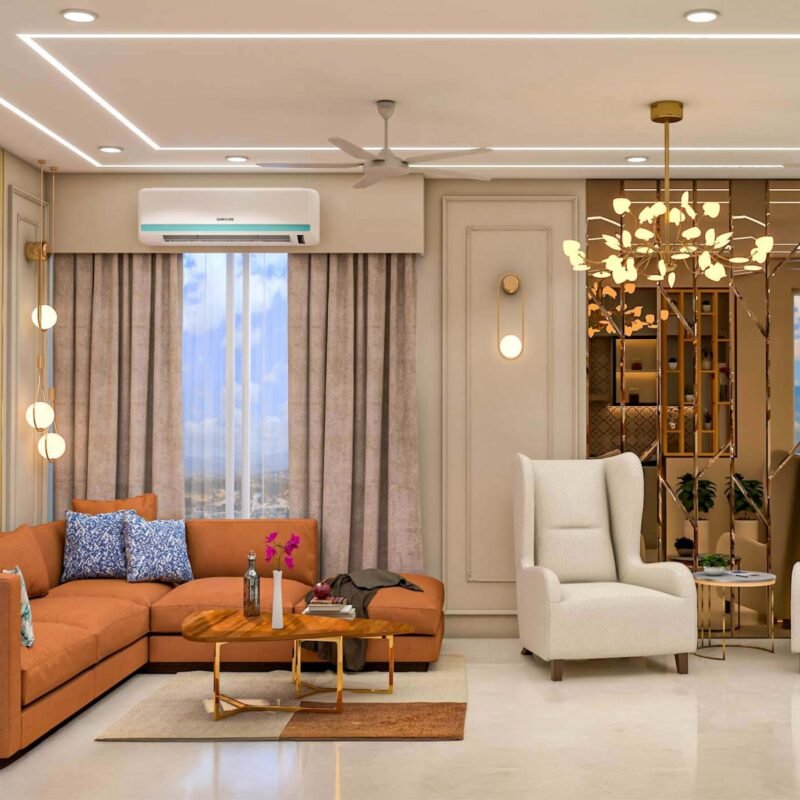 Minimal Living Room Flooring Design in Beige