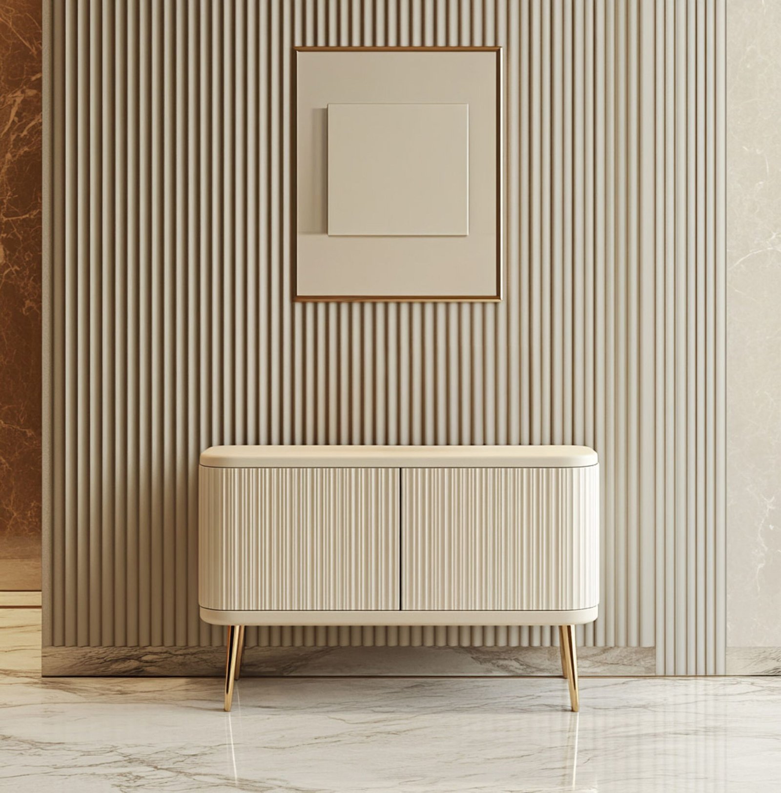 Modern Foyer Design with Art Deco-Inspired Floating Console