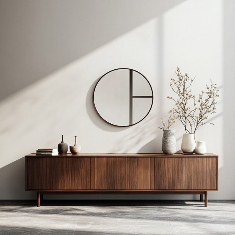 Contemporary Foyer Design with Walnut Bronze Floating Console
