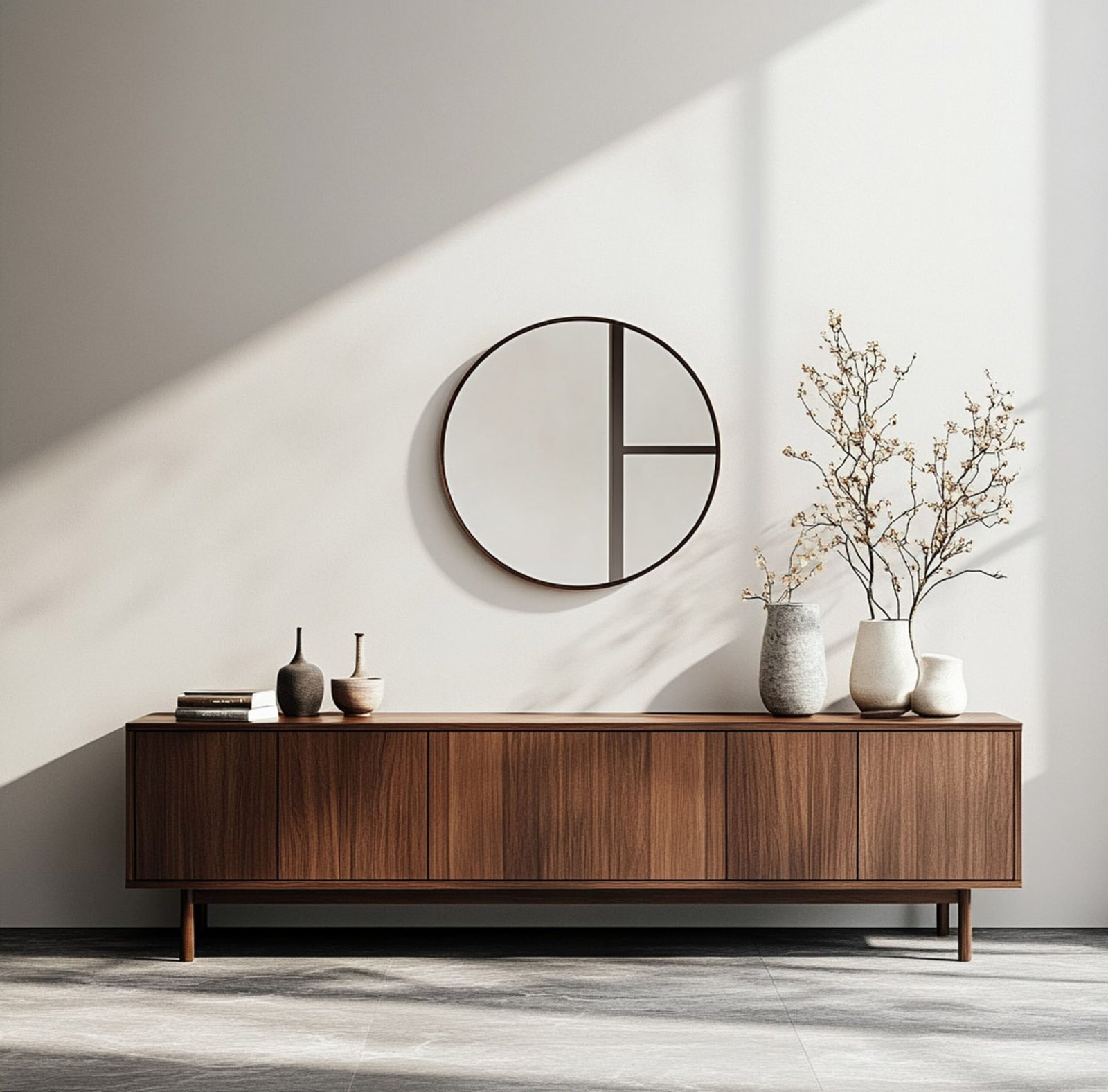 Contemporary Foyer Design with Walnut Bronze Floating Console