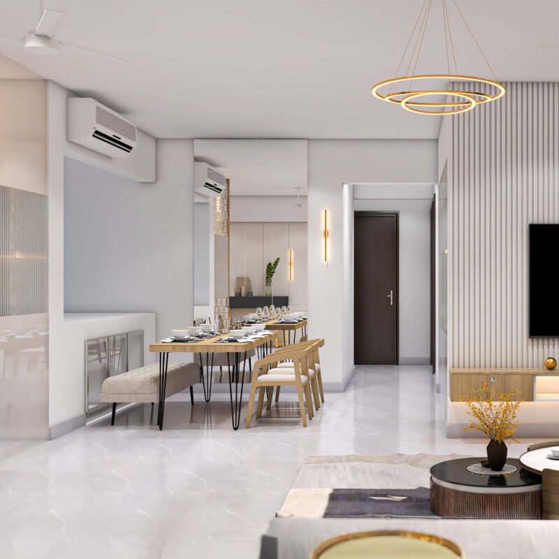 Modern Dining Room Design With Hairpin Legs and Bench Seating