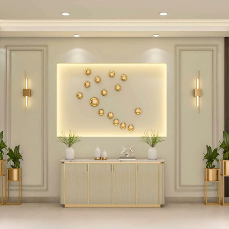 Contemporary Foyer Design in Beige With Laminate Cabinetry