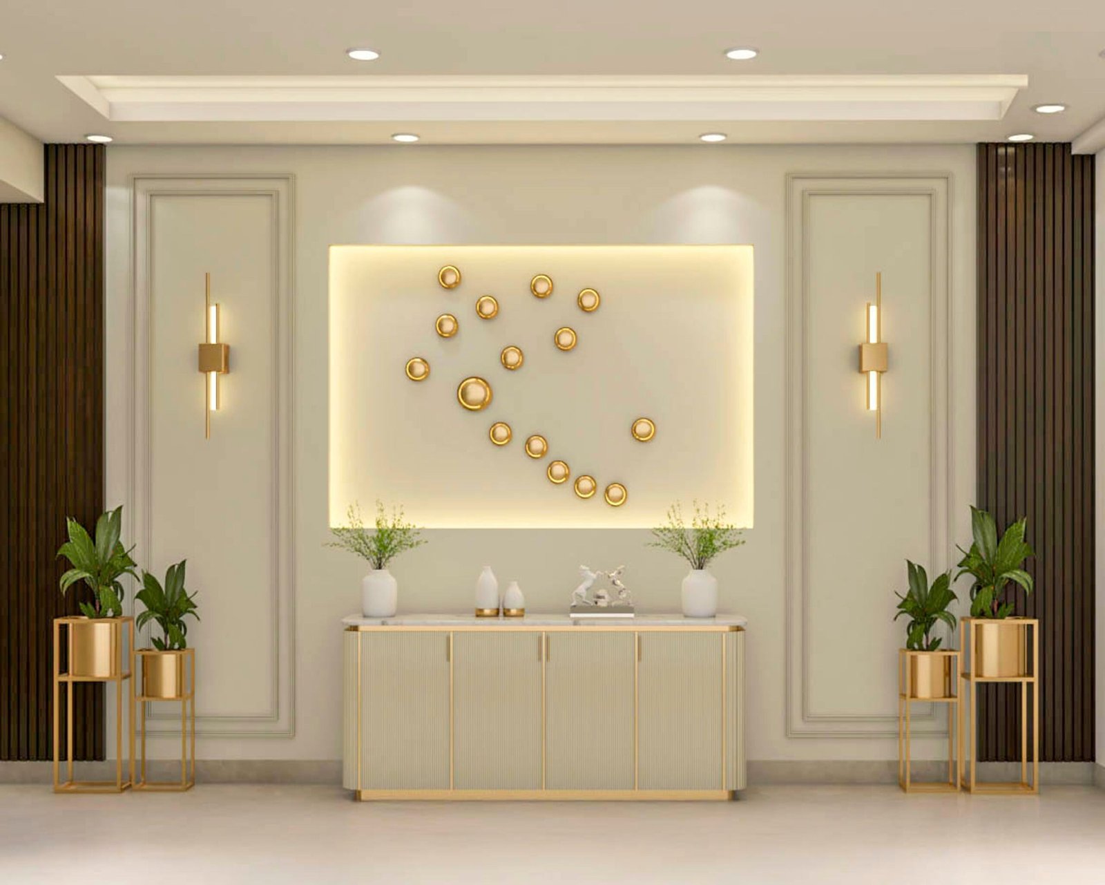 Contemporary Foyer Design in Beige With Laminate Cabinetry