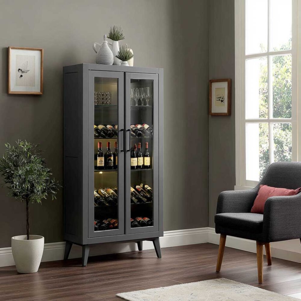 Classic Home Bar Design With Suede Finish Storage
