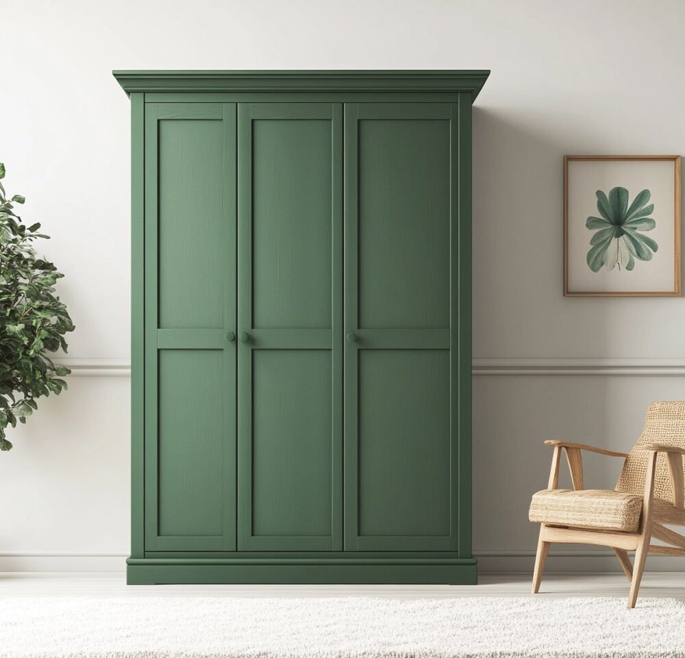 Traditional 3-Door Swing Wardrobe Design in Green