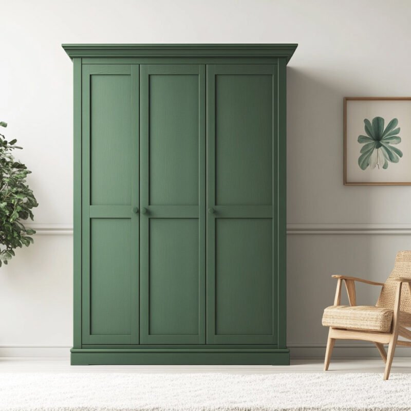 Traditional 3-Door Swing Wardrobe Design in Green