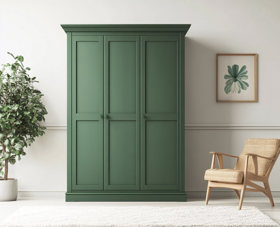 Traditional 3-Door Swing Wardrobe Design in Green