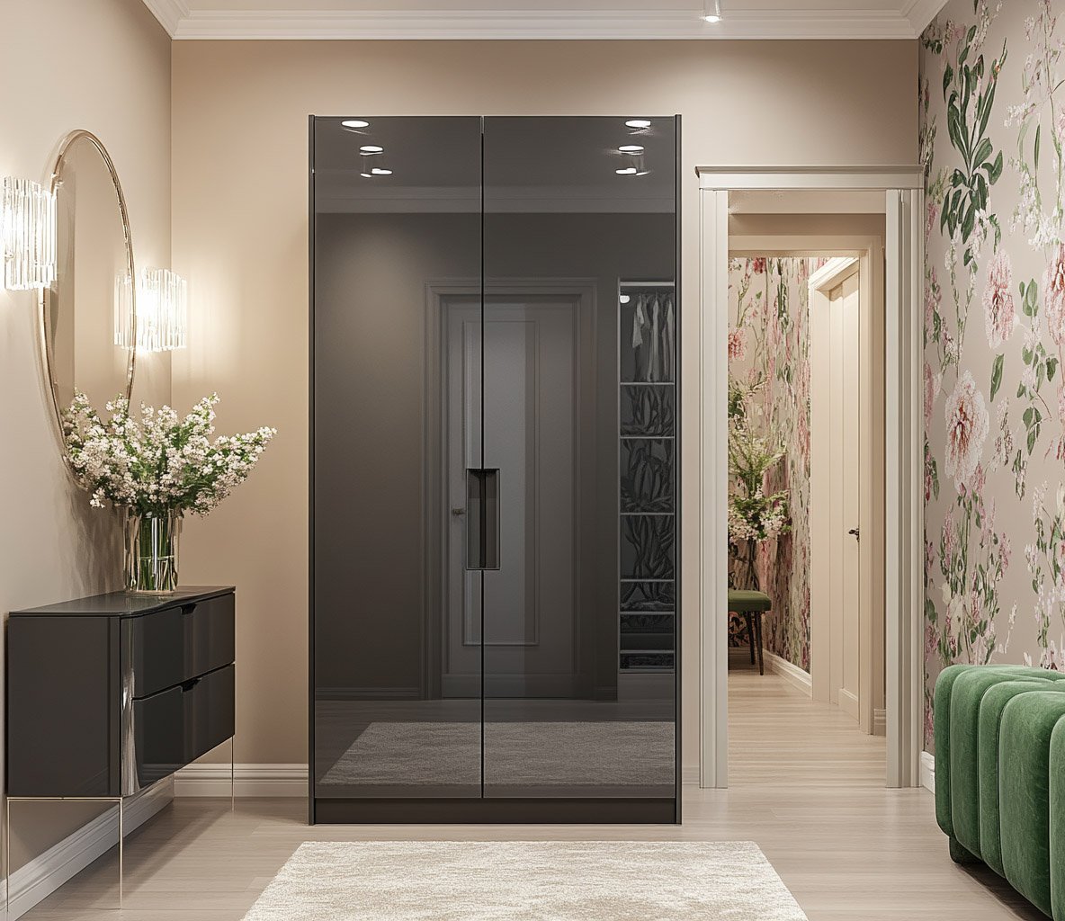 Minimalist 2-Door Wardrobe Design in Slate with High Gloss Doors