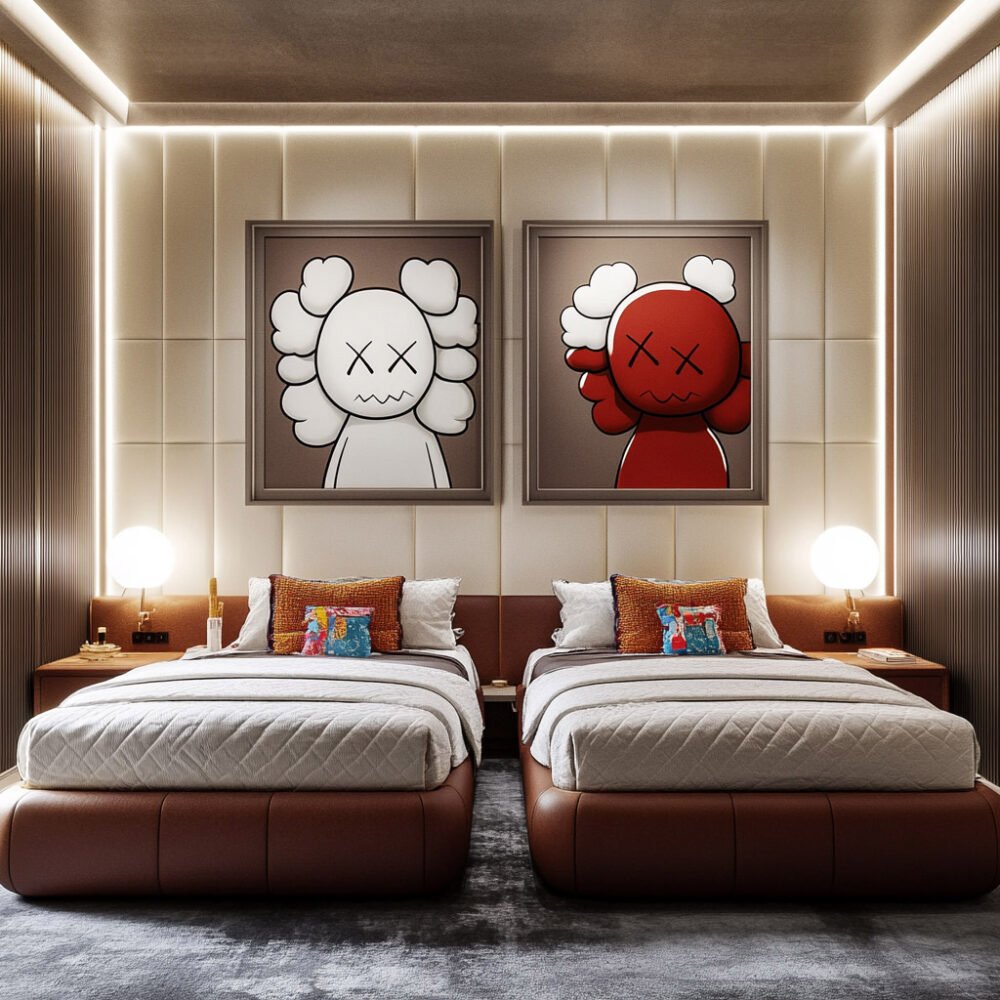 Modern Kids Bedroom Design with KAWS-Style Artwork and Playful Design