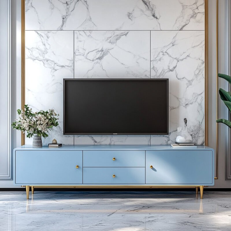 Modern TV Unit Design with Drawers and Cabinet Space