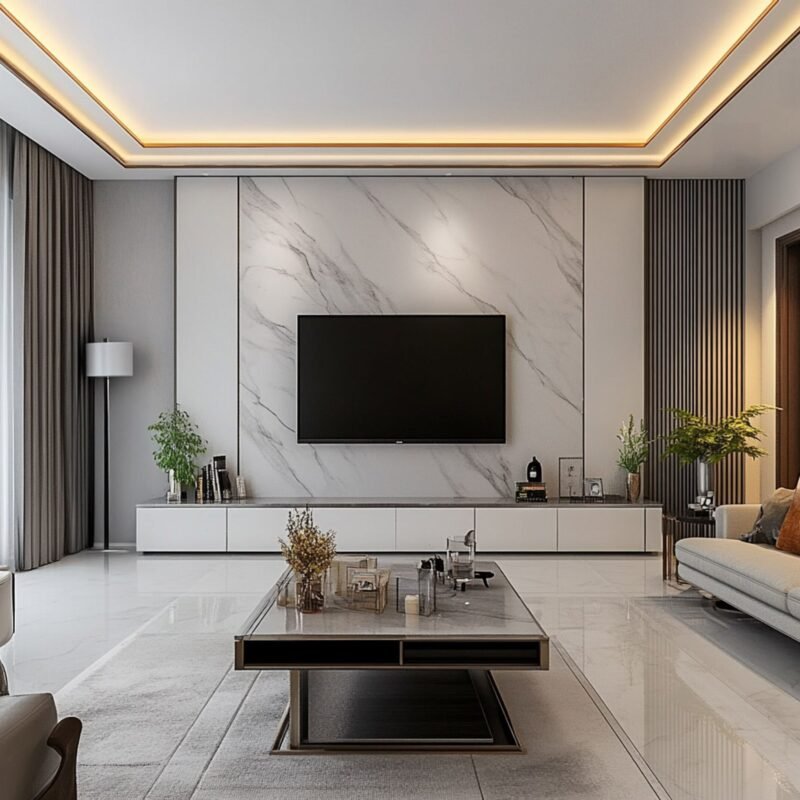 Modern Double Layer False Ceiling Design with Cove Lights and Paint Finish