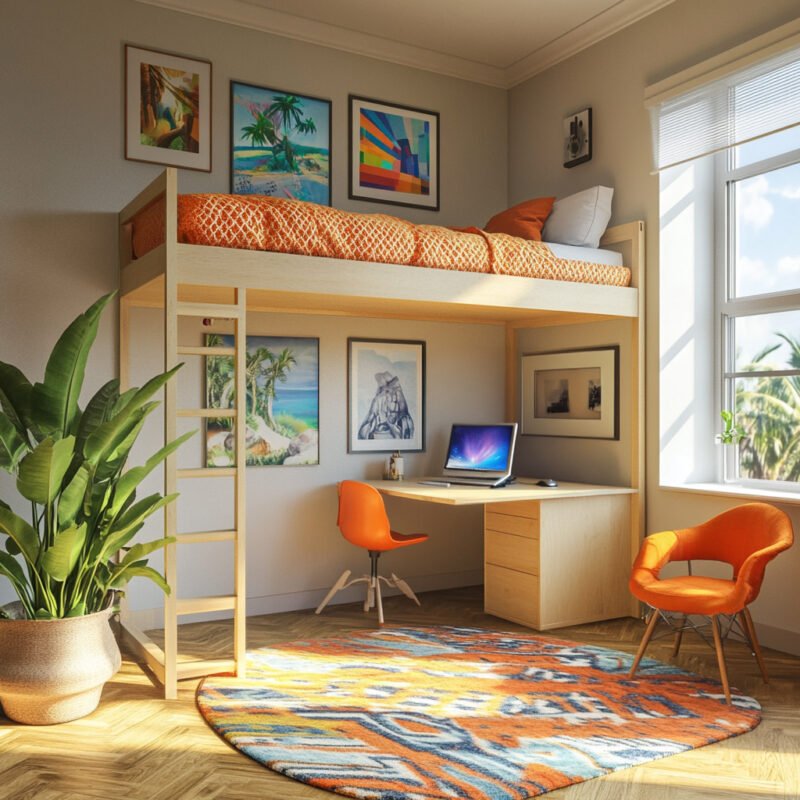 Space-Saving Loft Bed with Desk and Ladder in Smart Kids? Room
