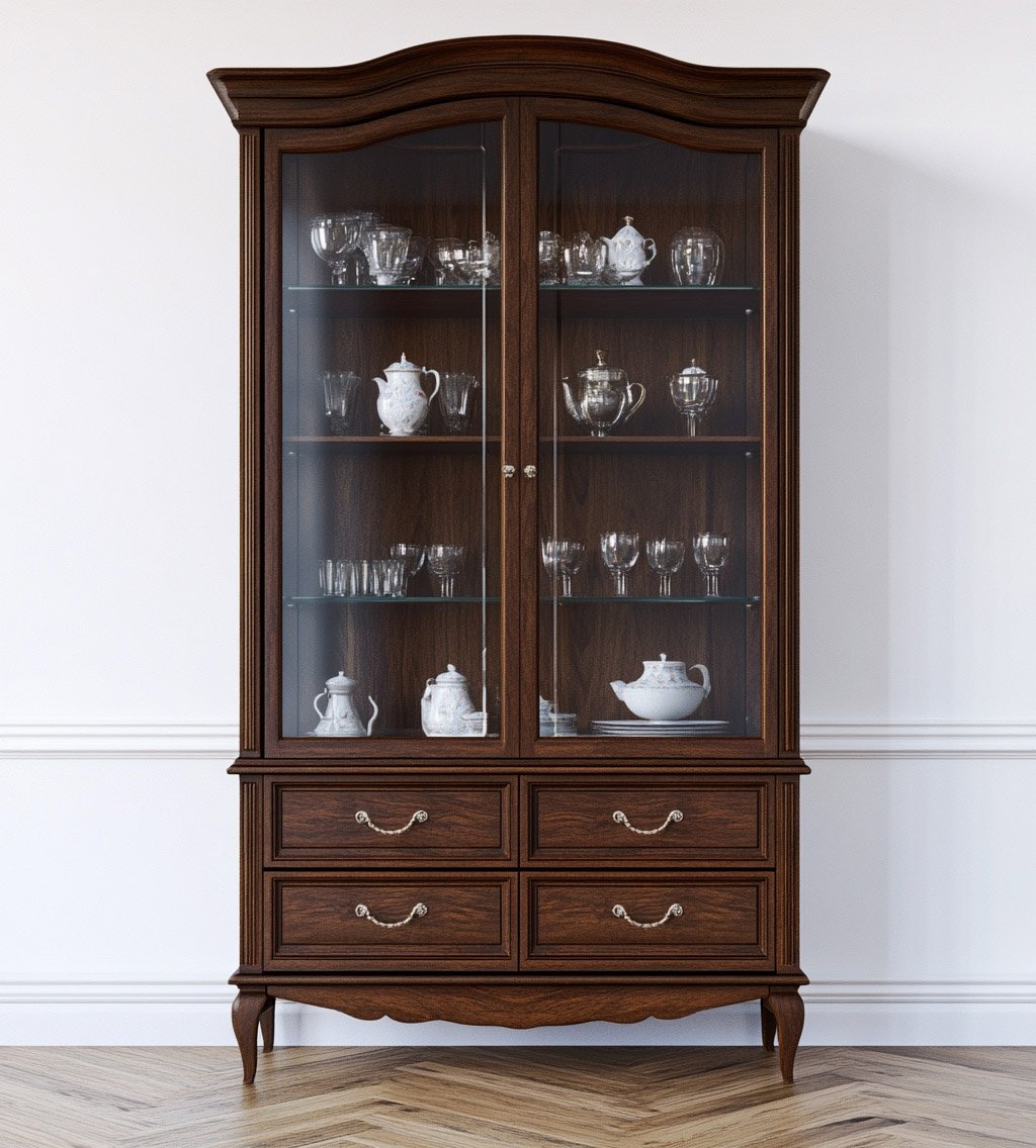 Traditional Crockery Unit Design in White with Glass Shelves