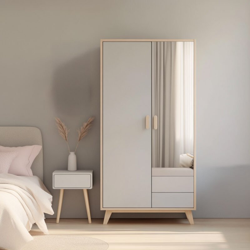 Modern 2-Door Swing Wardrobe Design with Mirror and Storage