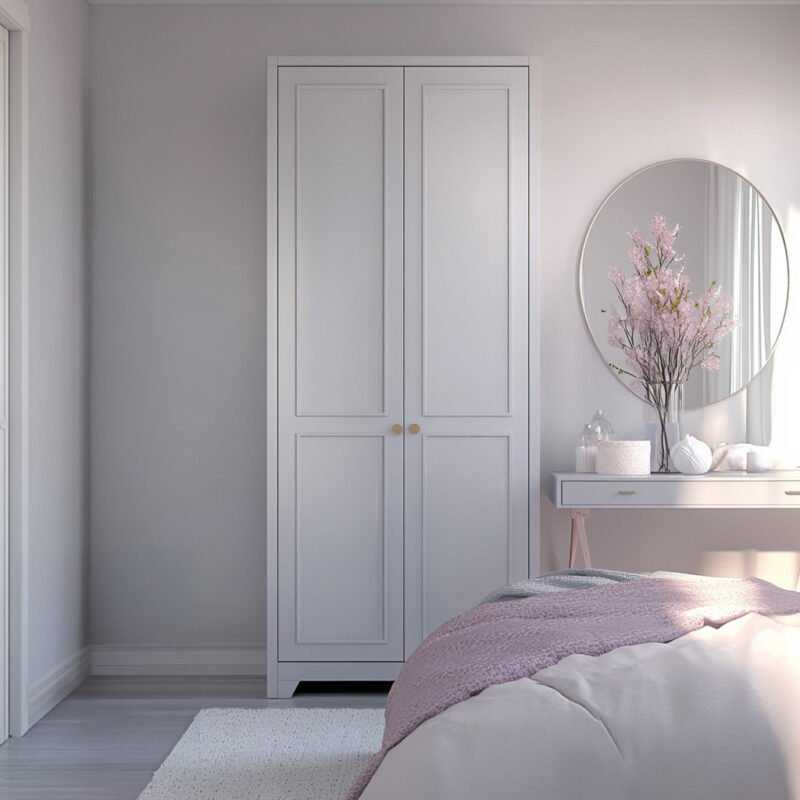 Off White Modern Swing Wardrobe Design with Brass Handles