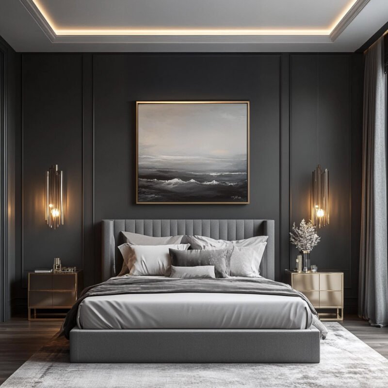 Modern Guest Bedroom Design with Modena Bed and Grey Panelled Walls