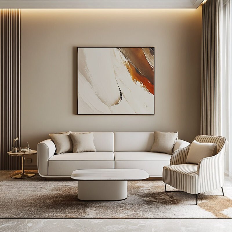 Contemporary Living Room with Design with Beige Sofa and Armchair