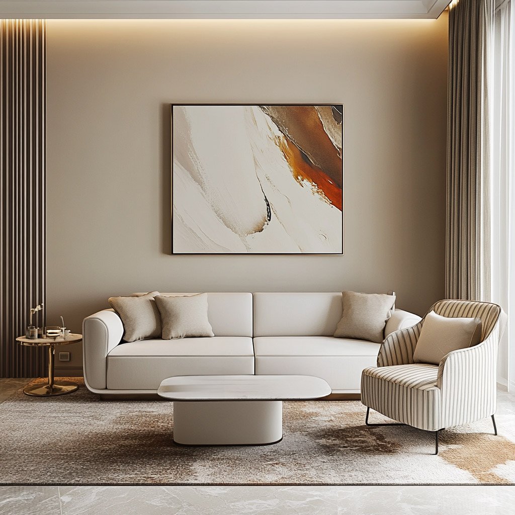 Contemporary Living Room with Design with Beige Sofa and Armchair