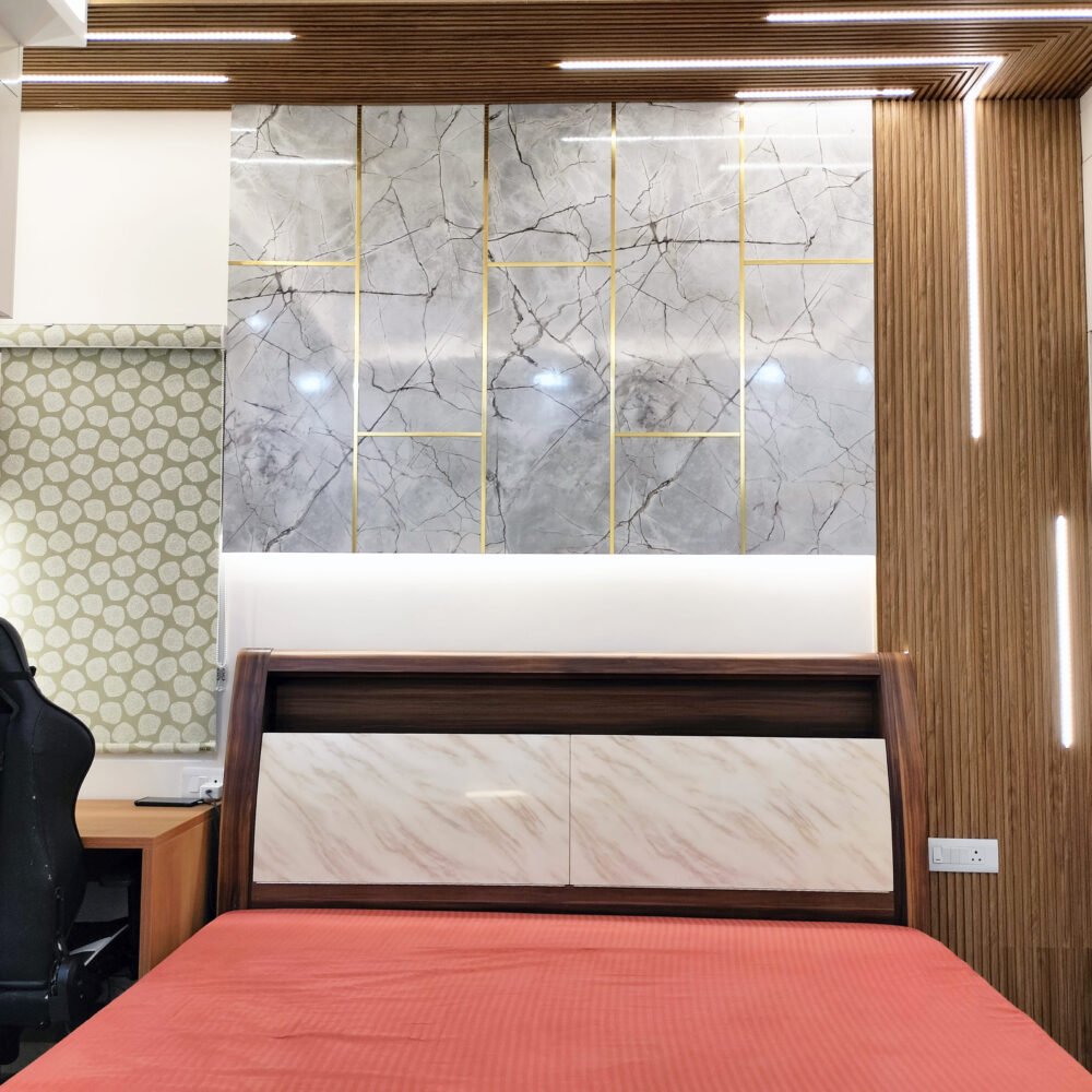 Grey and Brown Contemporary Wall Design with T-Patti Accents