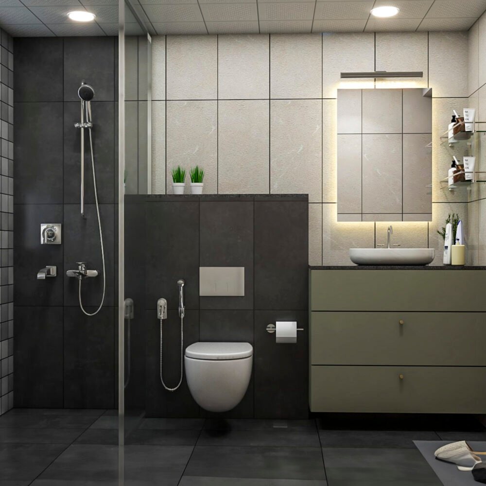 Contemporary Bathroom Design with Vanity and Light Brown Tiles