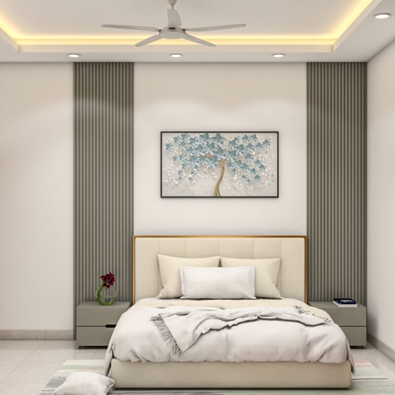 Modern Dove Grey Wall Design With Clean Vertical Trim Accents
