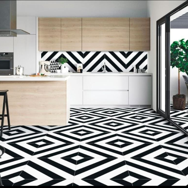 Black and White Square Tiles Transitional Flooring Design