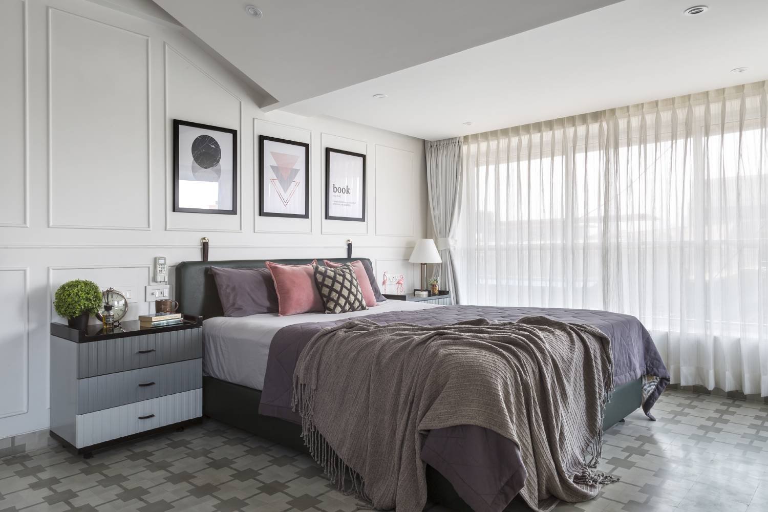 Modern 2BHK Flat Design with White Sofa Set and Leather Accent Chairs