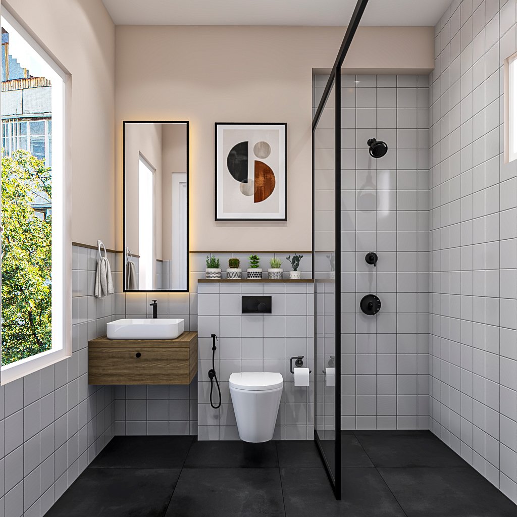 Minimal Bathroom Design with Monochrome Tiles and Matte Fixtures