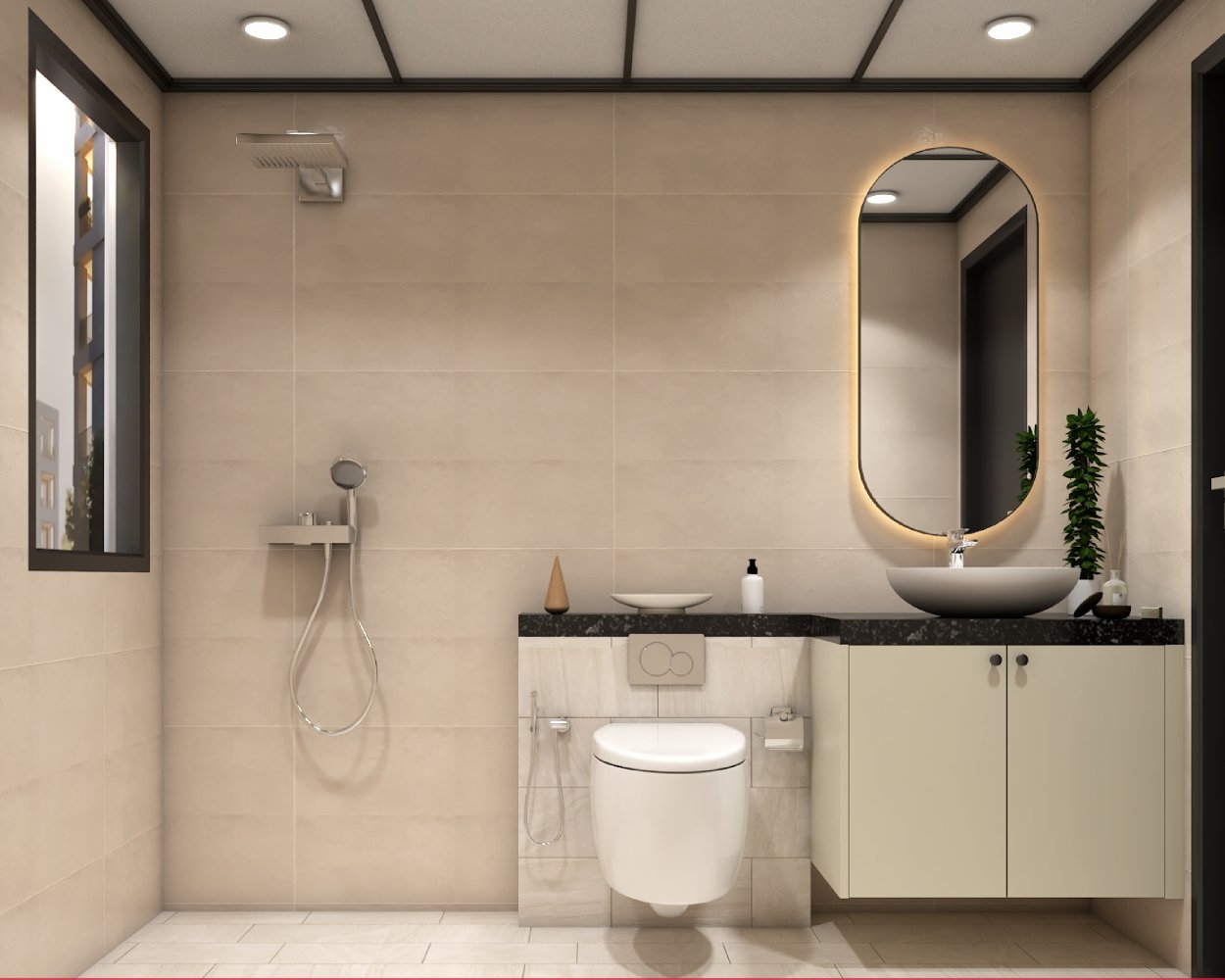 Modern Bathroom Design with Floating Vanity and Wall-Mounted Fixtures